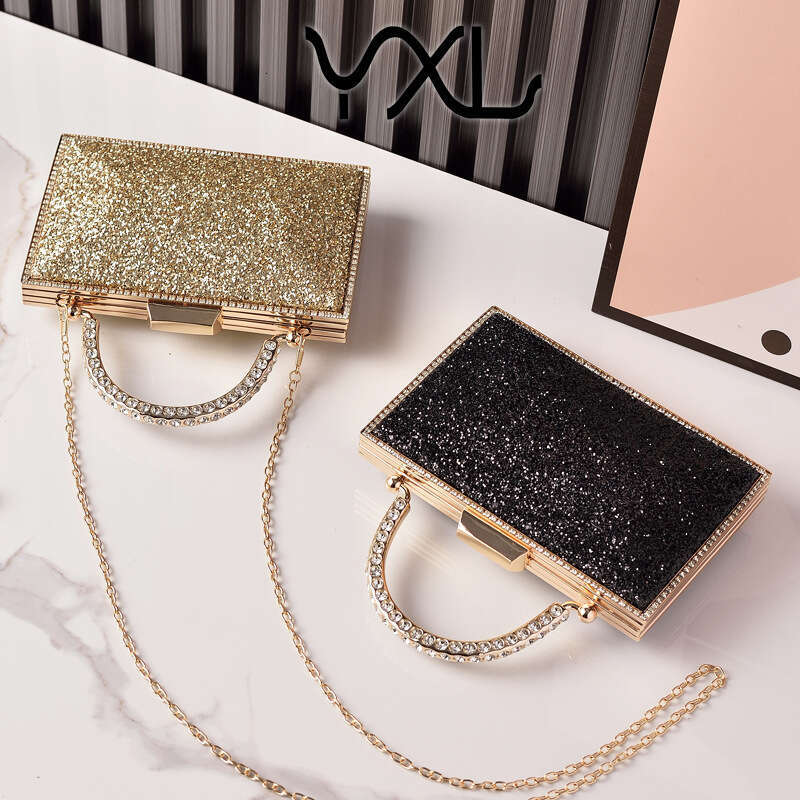 Dinner Bag New High End Gold Sequin Dinner Bag Fashionable Diamond Studded Hand Held Party Dress Bag KQ