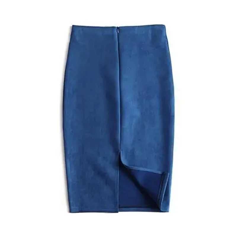 Winter sexy Bodycon suede leather 2025 fashionable knee long high waist office skirt Korean womens elegant ultra-thin pencil skirt M250424