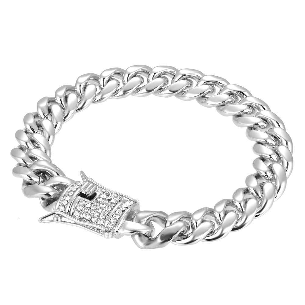 Hiphop Stainless Steel Gold Plated Link Hand Chain Bracelet for Men Cuban Chain with CZ Pave Lock for Wedding or Gift