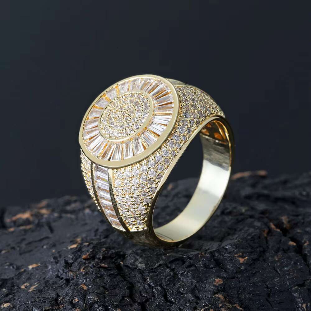 NUOYA Hip Hop Fine Jewelry Shiny Iced Out Diamond Ring Silver and Gold Plated Brass Micro Pave Baguette CZ Stones Ring for Women