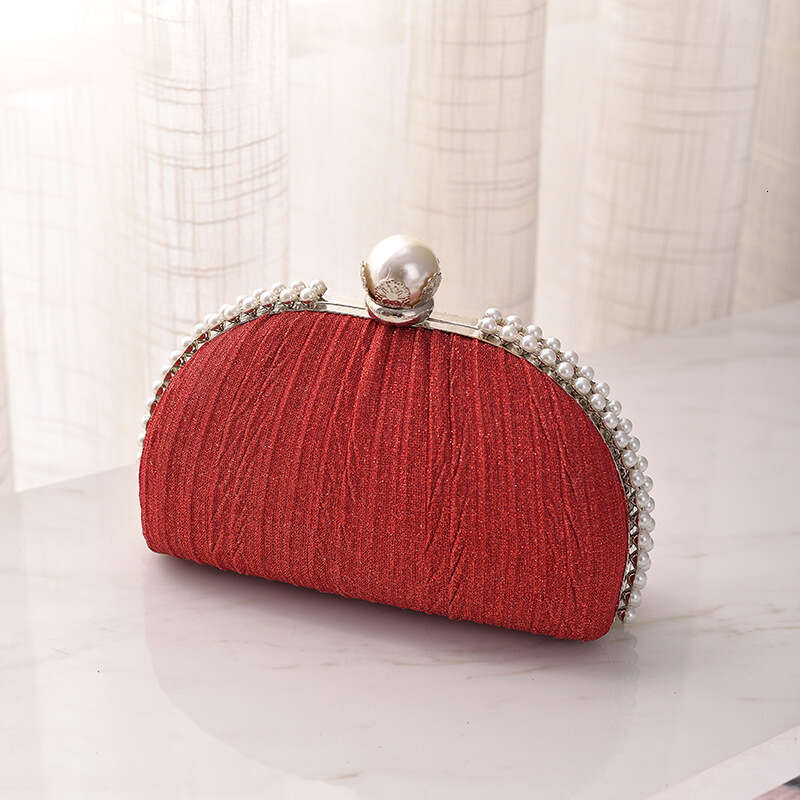 Dinner Bag New Pearl Dinner Black Pleated Evening Gown High End Feel Hundred Clutch Bag Special KQ