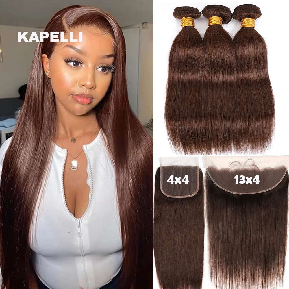 #4 Tissage Straight Bundles With Closure 4X4 13X4 Frontal Virgin Brazilian Remy Weave Human Hair Extensions