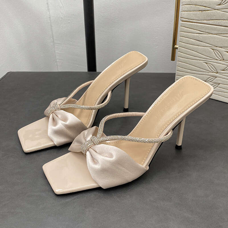 Woman Sandals Preferred Nude Silk Rhinestone Flat Women In The Summer Of New Butterfly Bow For Wearing High Heels And Sandals