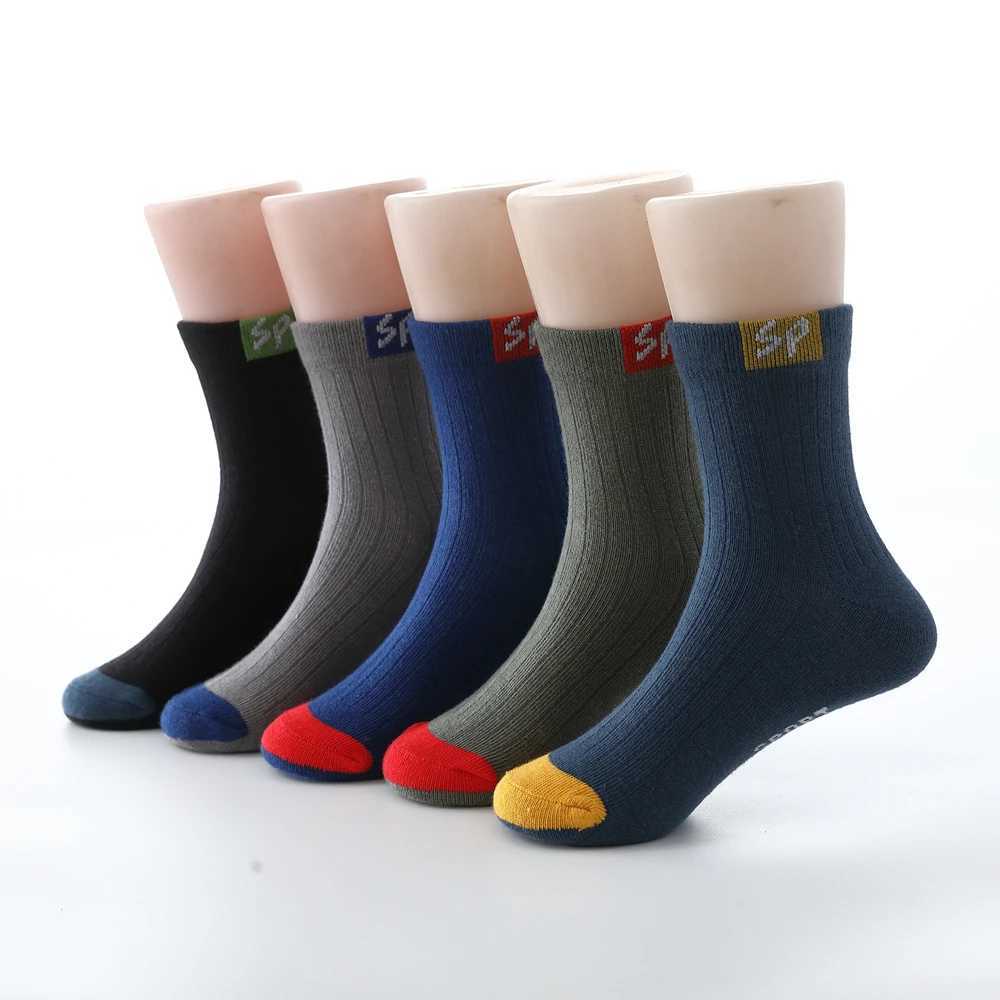 5 Pairs Autumn Winter Warm Children Socks Pure Cotton Patchwork Color Boys Girls Sports Socks Student Outdoor Basketball Socks G251124