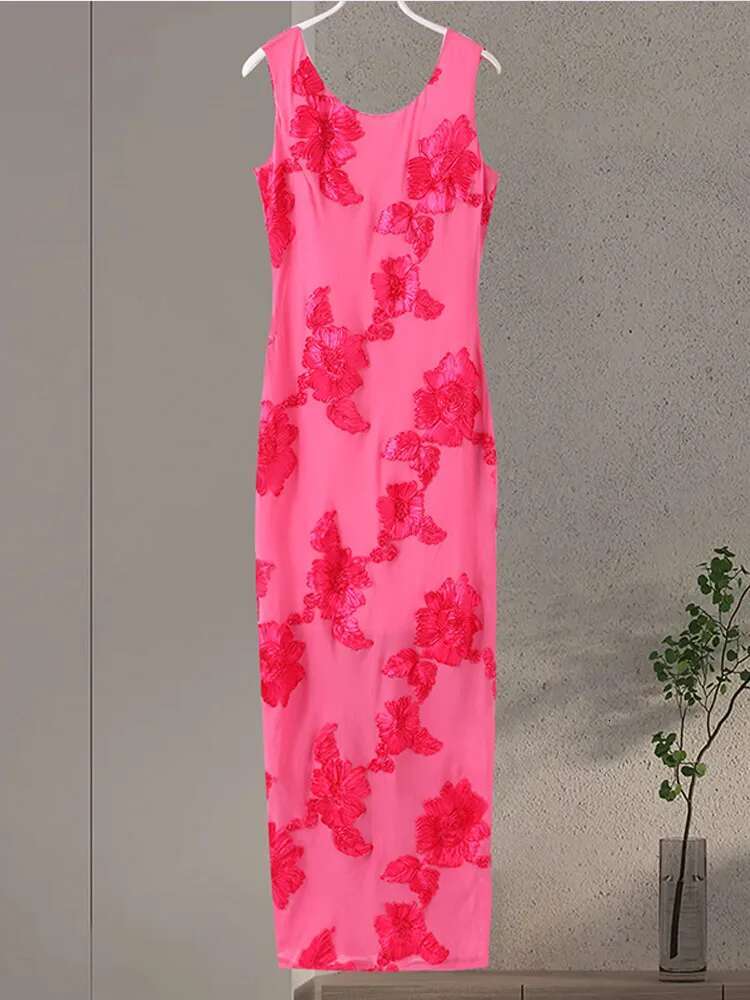 3D Flower Rose Dress Women Elegant Chic Slim Sleeveless Robe Female 2024 Summer New Backless Fashion Party Dresses Lady