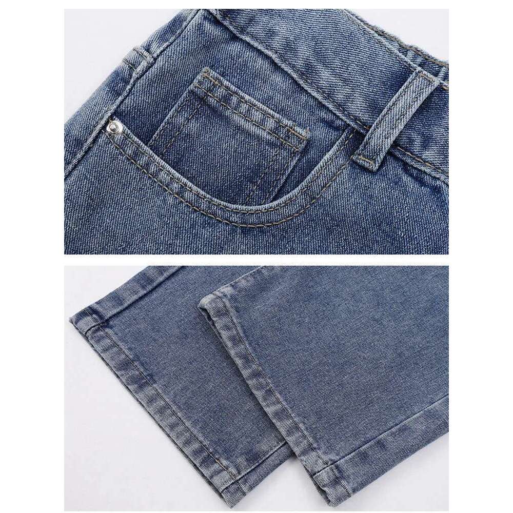 2025 New Korean Men's Casual Long Jeans Classic Man Straight Denim Wide-Leg Pants Solid Color Light Blue Grey Black