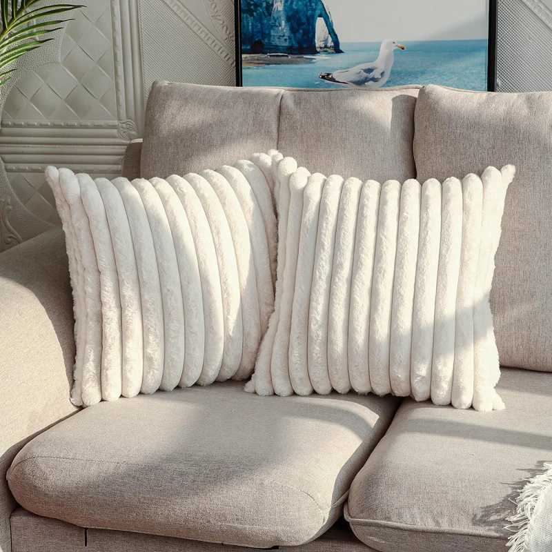 Faux Rabbit Fur Square Cushion Cover Big Thick Striped Super Soft Solid Color Pillow Cover 45x45cm Sofa Decor Cushion Cover G251124