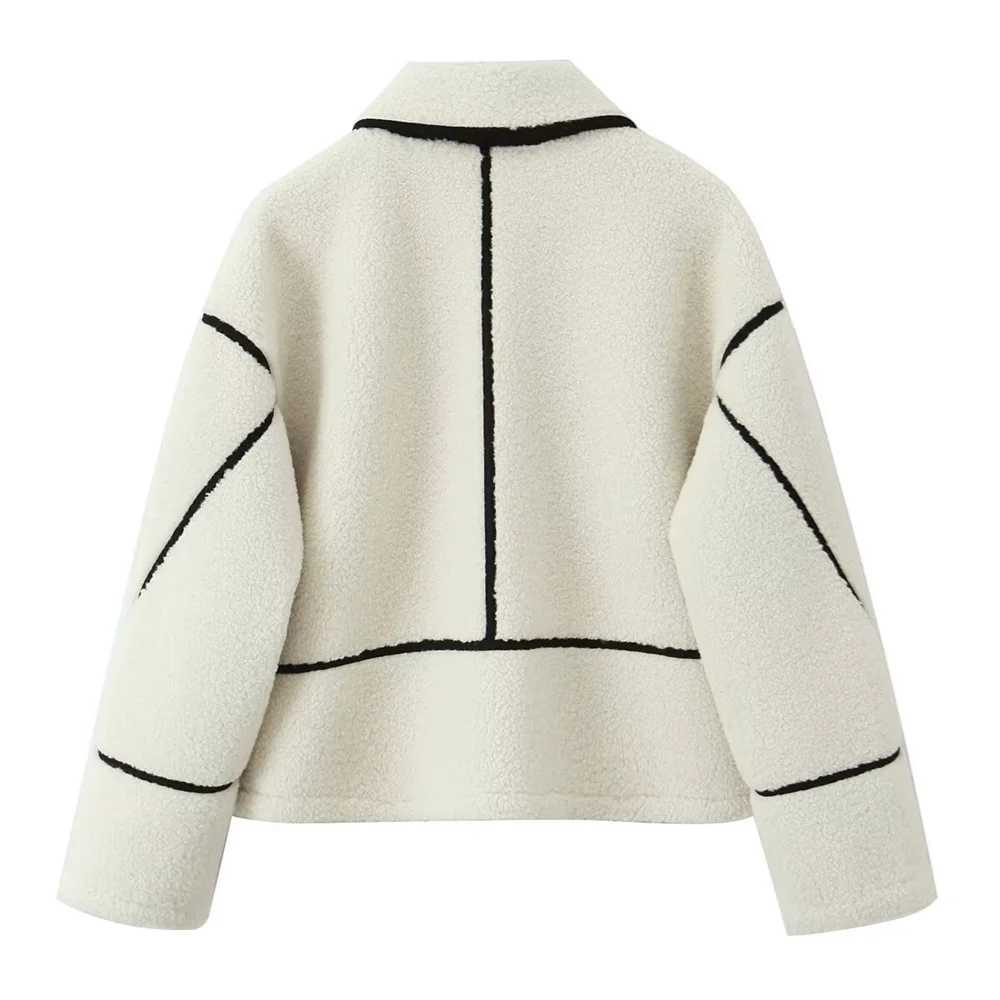 Womens Long Sleeve Collar Warm Jacket with Zipper Pocket Decoration for Autumn and Winter New Womens Clothing J251124