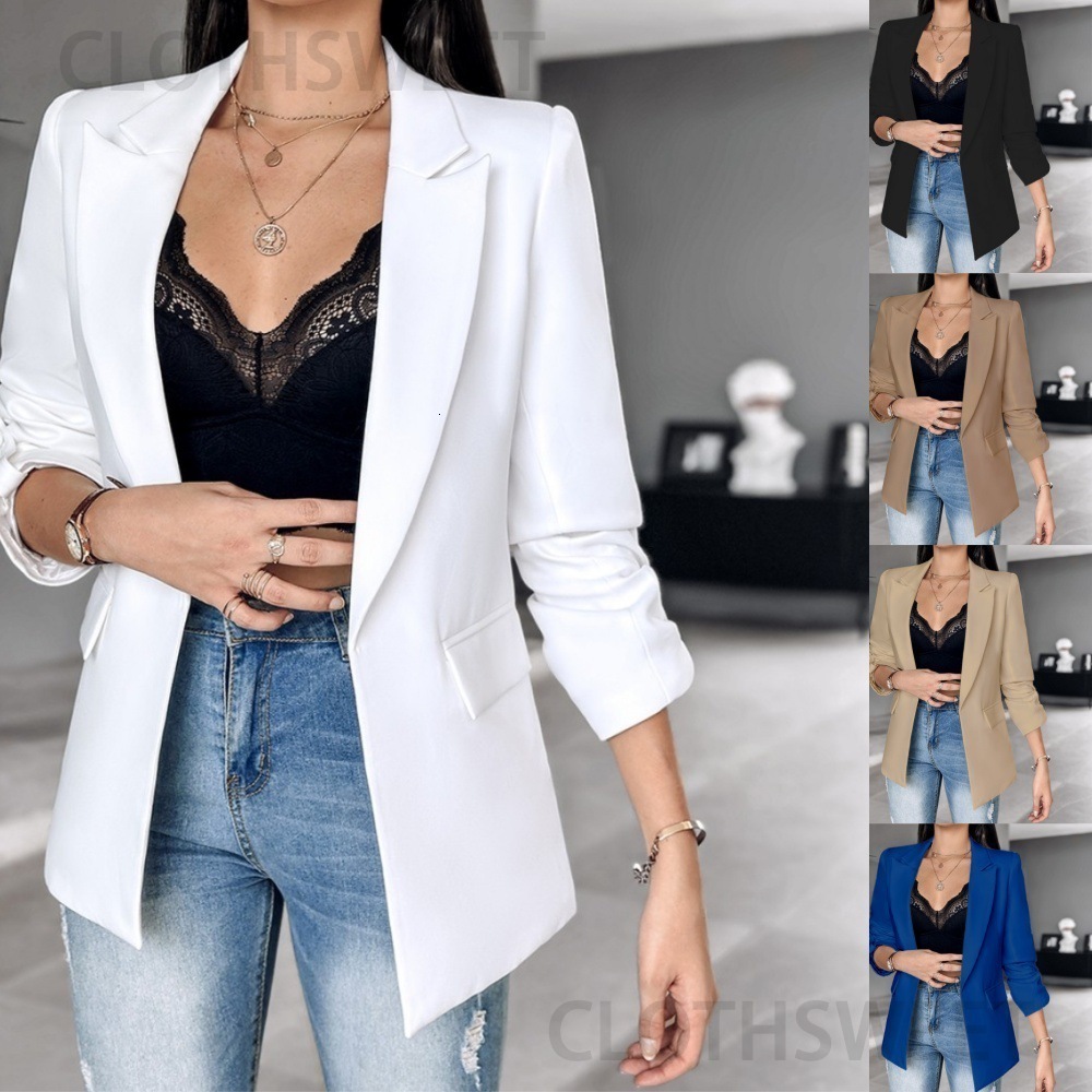 2024 autumn and winter long sleeved solid color cardigan suit jacket for women
