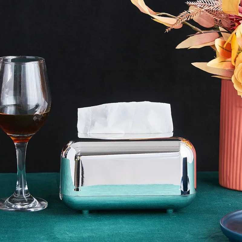 Golden Tissue Boxes Storage Napkin Holder Kitchen Tissue Box Paper Case Organizer Ornament Craft Desktop Tissue HolderM251124