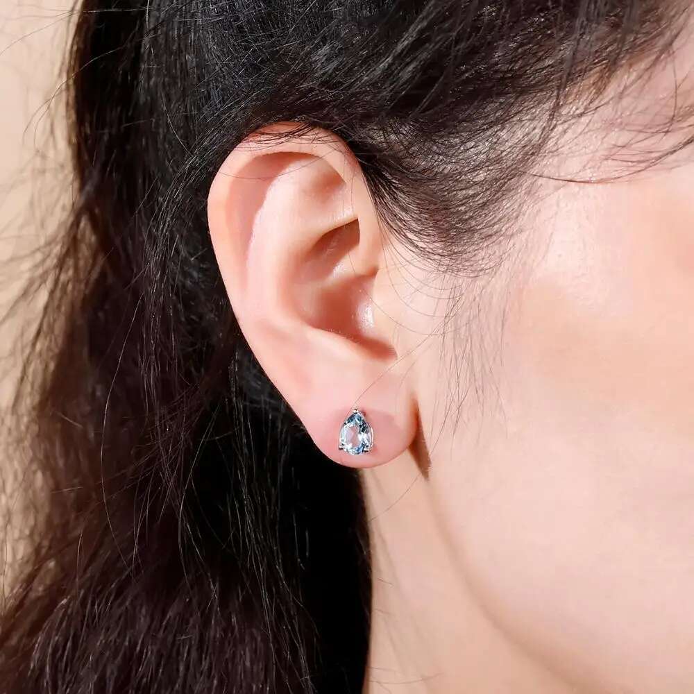 Gem's Ballet 4*6mm 0.99Ct Natural Swiss Blue Topaz Gemstone Stud Earrings Sterling Sier Fashion Jewelry for Women