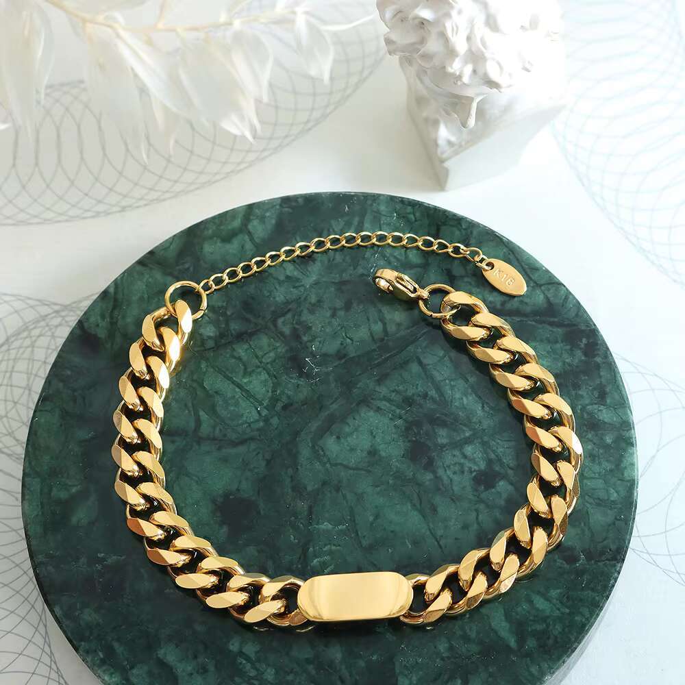 Cool Hip Hop Stainless Steel Cuban Chain Necklace Gold Plated Bracelet Sets Fashionable Accessories for Wedding Party Engagement