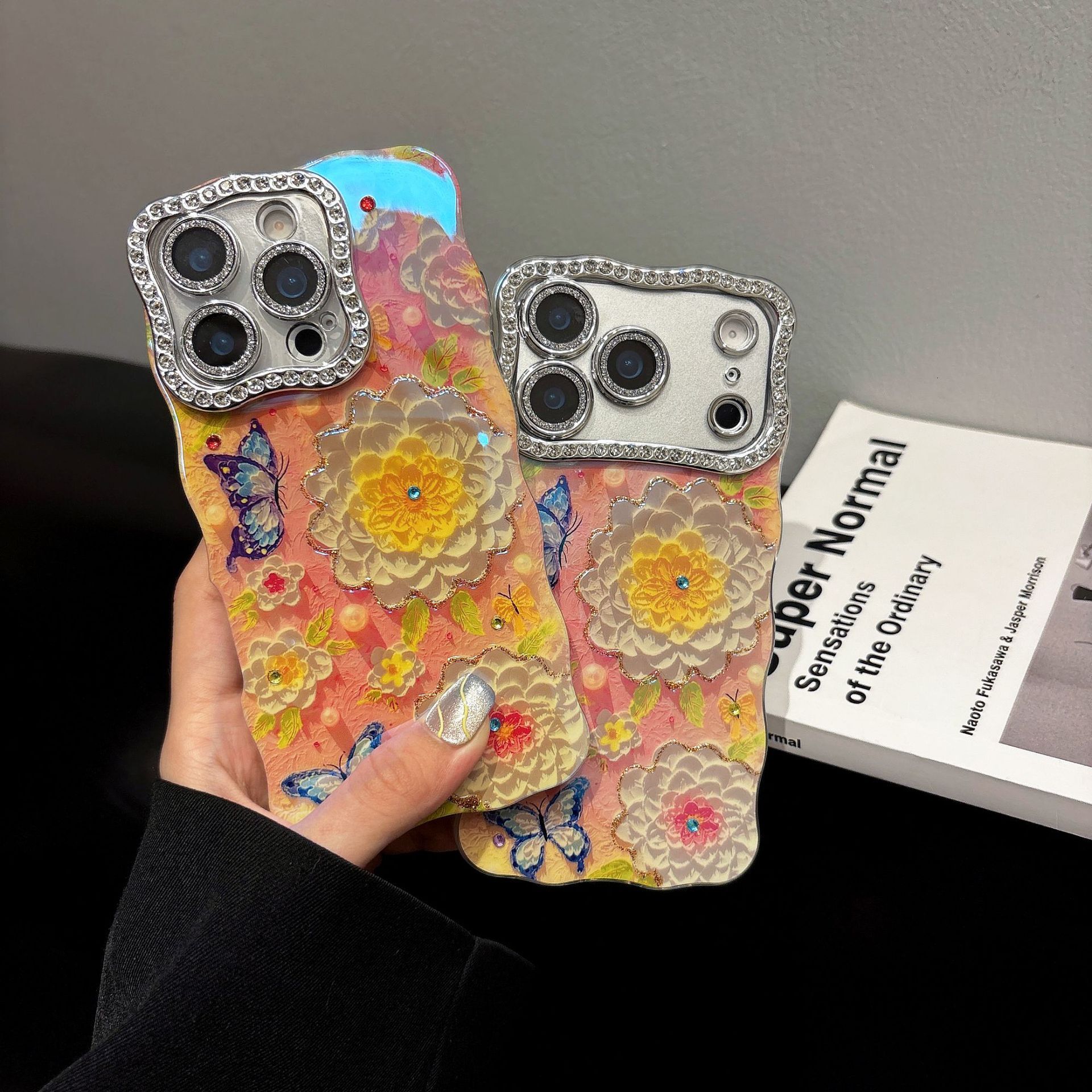 Blue Light Butterfly Camellia Flower Phone Case Compatible with iPhone 17 Pro Max Twisted Edge Protective Case iPhone 16/15