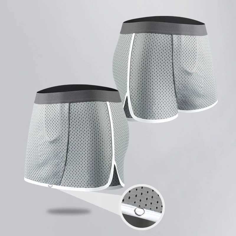 New Arrival Mens sexy ice silk arrow underwear open crotch breathable underwear button adjustable thread separation underwear mens Z250424