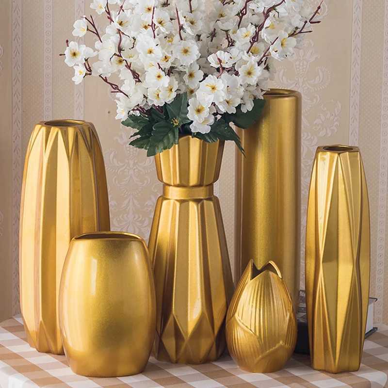 Luxury Europe Gold-plated Ceramic Vase Home Decor Creative Design Porcelain Decorative Flower Vase For Wedding Decoration C251124