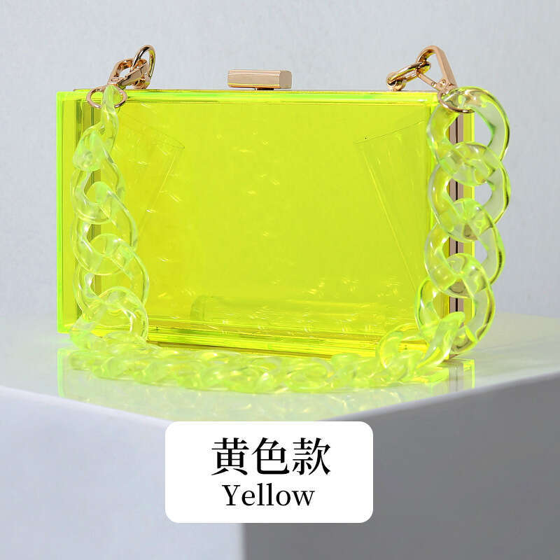 Dinner Bag Summer New Fashion Acrylic Women S One Shoulder Chain Crossbody Evening Banquet Square Box Transparent Bag KQ