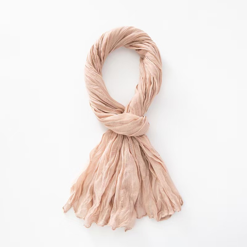 K502 Solid color autumn and winter new foreign trade twist scarf wholesale natural wrinkle pure linen scarf cotton and linen scarf female shawl