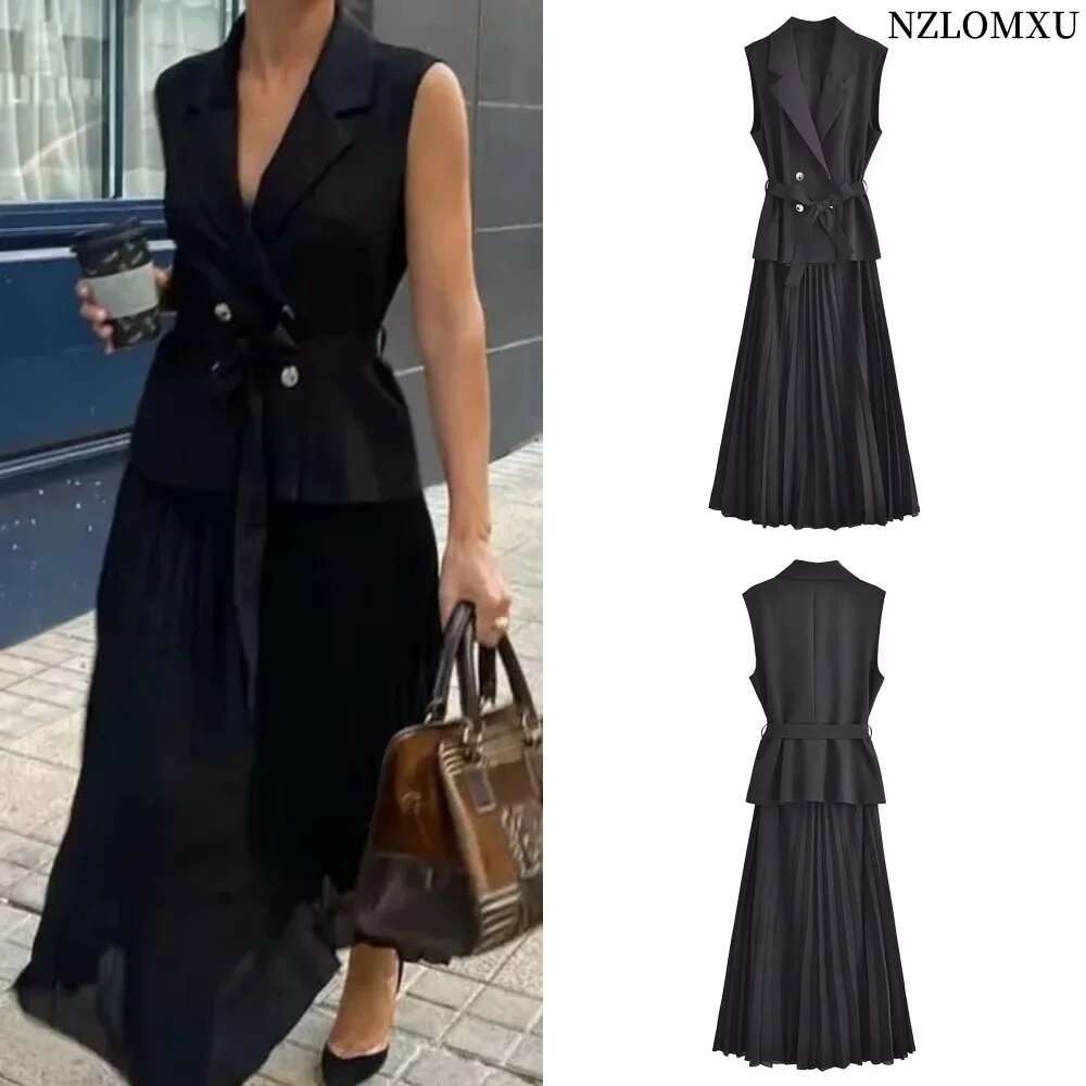 Corset Pleated Vests Long For Women 2025 Sleeveless Office Party Dress Ruched Midi Evening Dresses