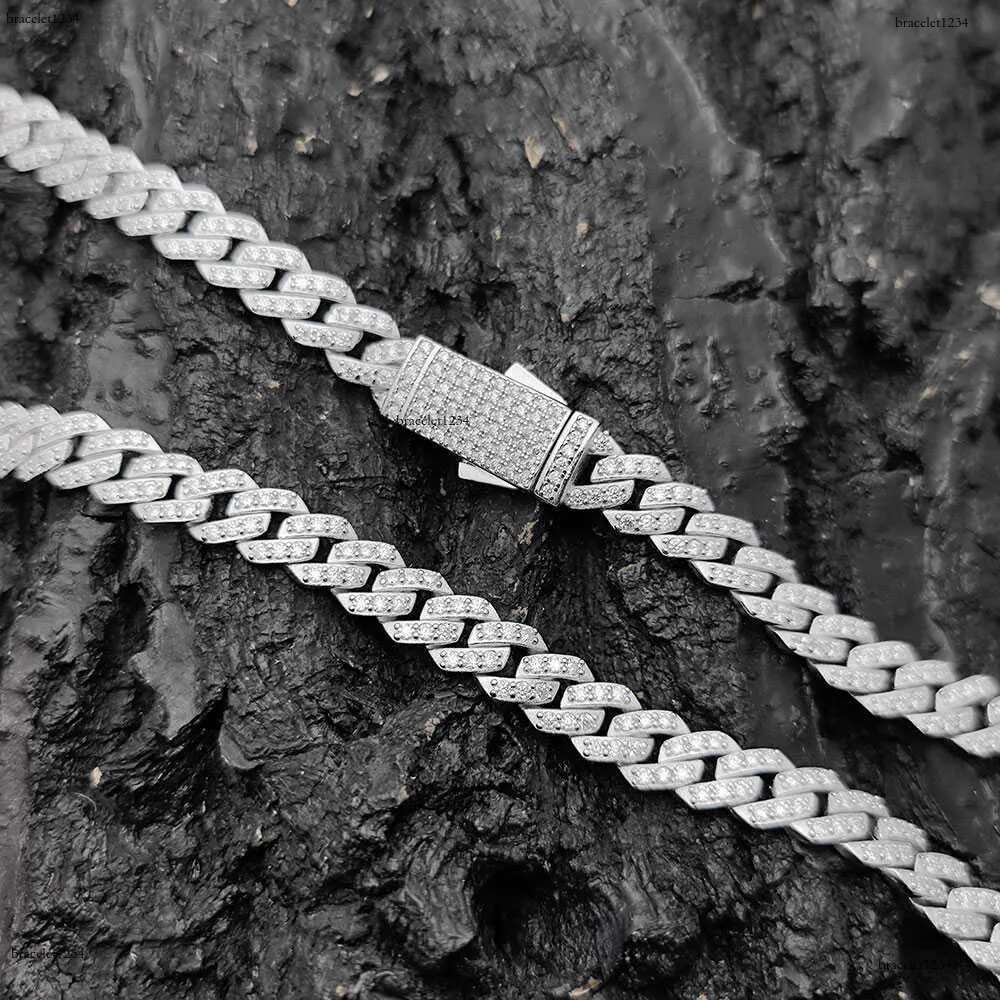 Nuoya Jewelry 8mm Prong Cuban k Chain Iced Out Pass Dia Tester VVS Moissanite Sterg Sier Necklace