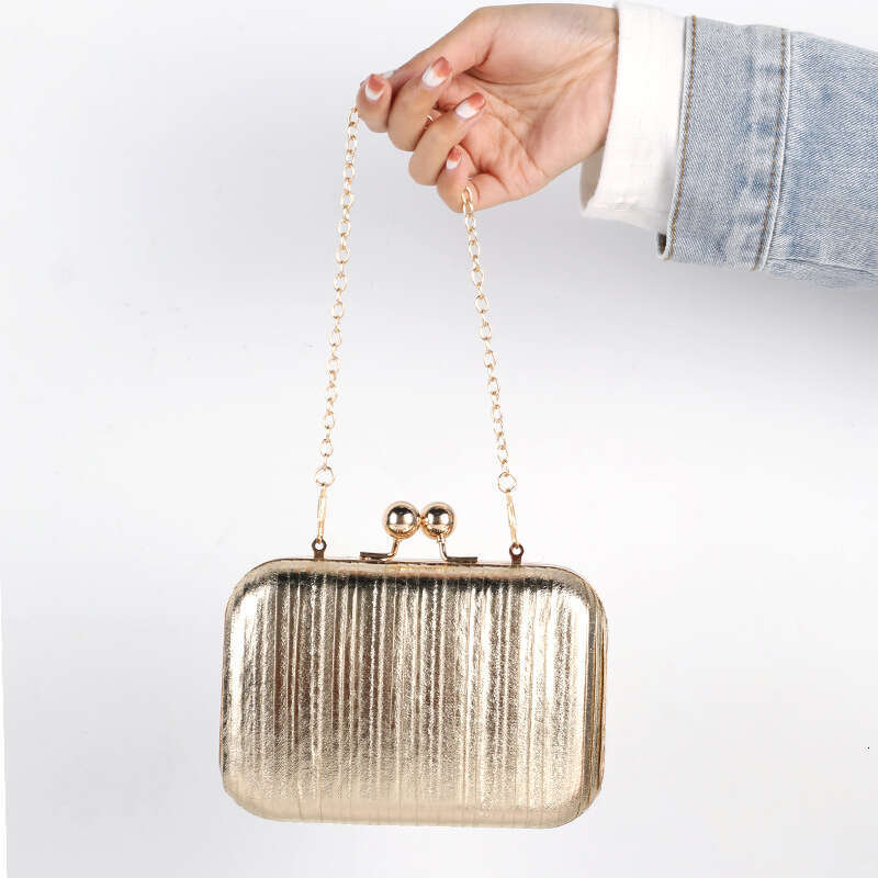 Dinner Bag Fashionable Pleated Dinner Metallic Shiny Dress Women S Bag Versatile Evening Bag KQ