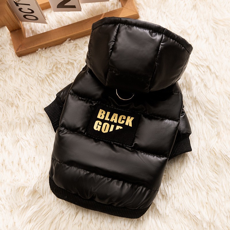 Black Gold Graphene Pet Down Jacket with Gold Print, Dirt-Resistant Warm Dog Coat with Hood, Leash Ring Design, High-End Fashionable Insulated Apparel - view 8