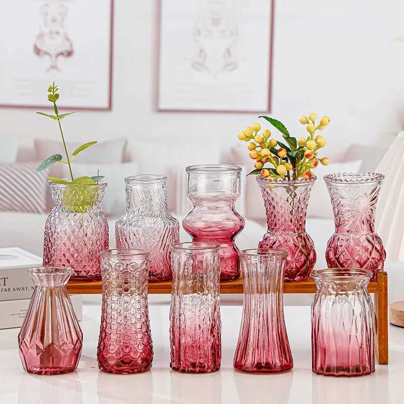 Color 10 glass large mouth vase light luxury glass vase ornament ins style ornament C251124