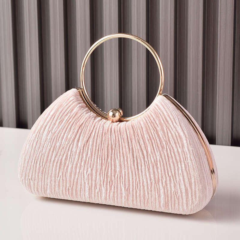 Dinner Bag New Velvet Party Metal Ring Handheld Wrinkled Silver Banquet Dress Chain Women S Bag KQ