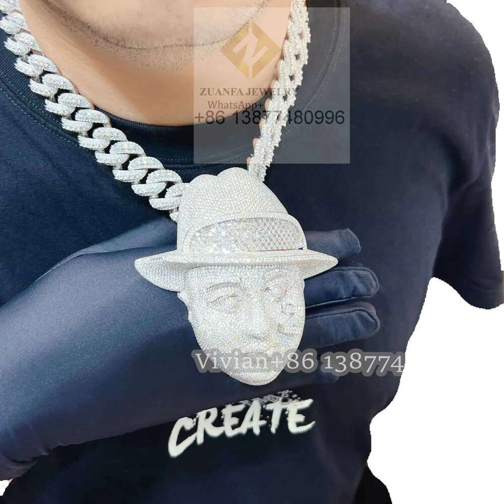 Sterling Sier Moissanite Dia Custom 3D Pendant - Iced Out Hip Hop Jewelry for Men & Women