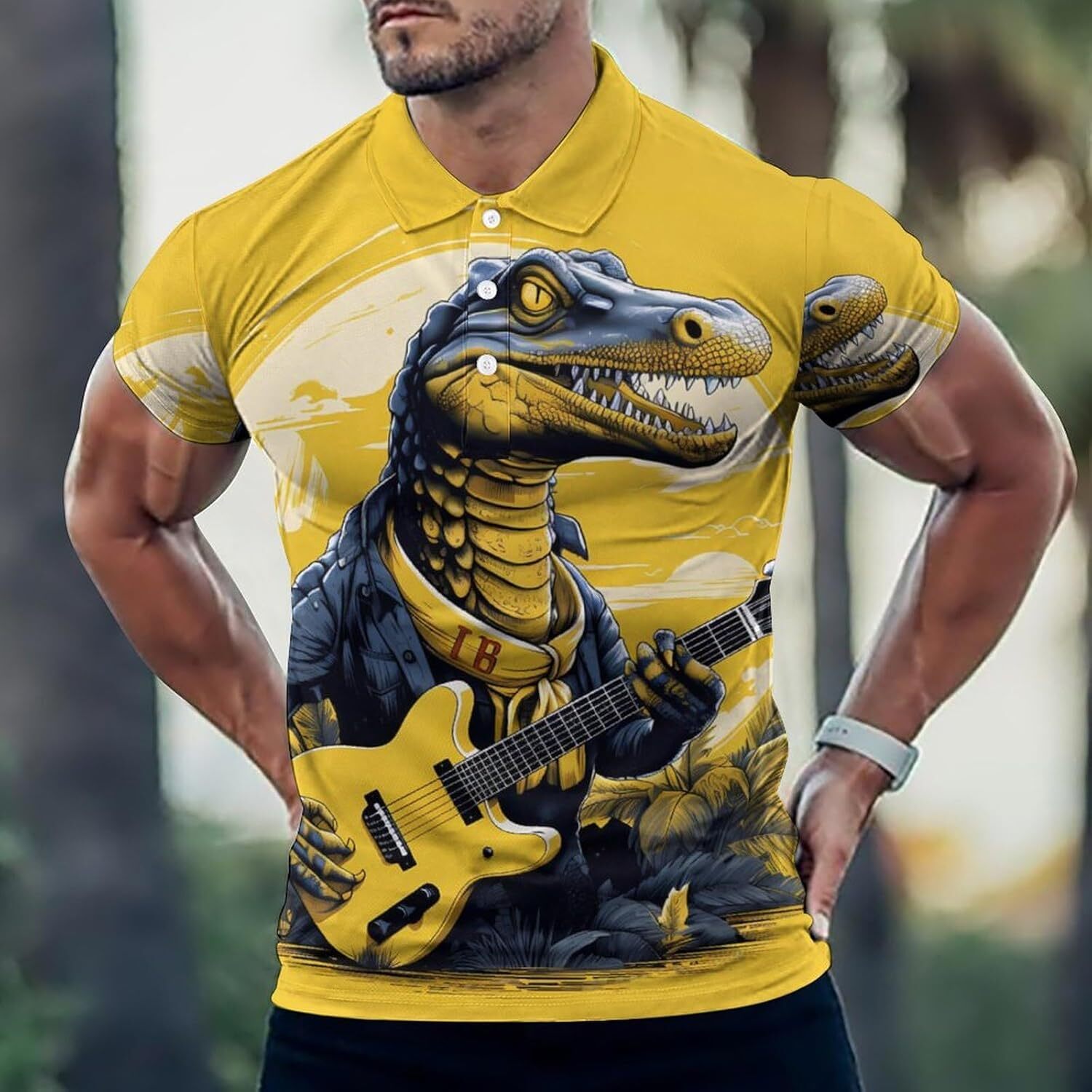 Mens Polo shirt Alligator Cute Animal Men's Short Sleeve Polo Shirt Slim Fit Button Down Golf Shirts Casual Fashion Trends