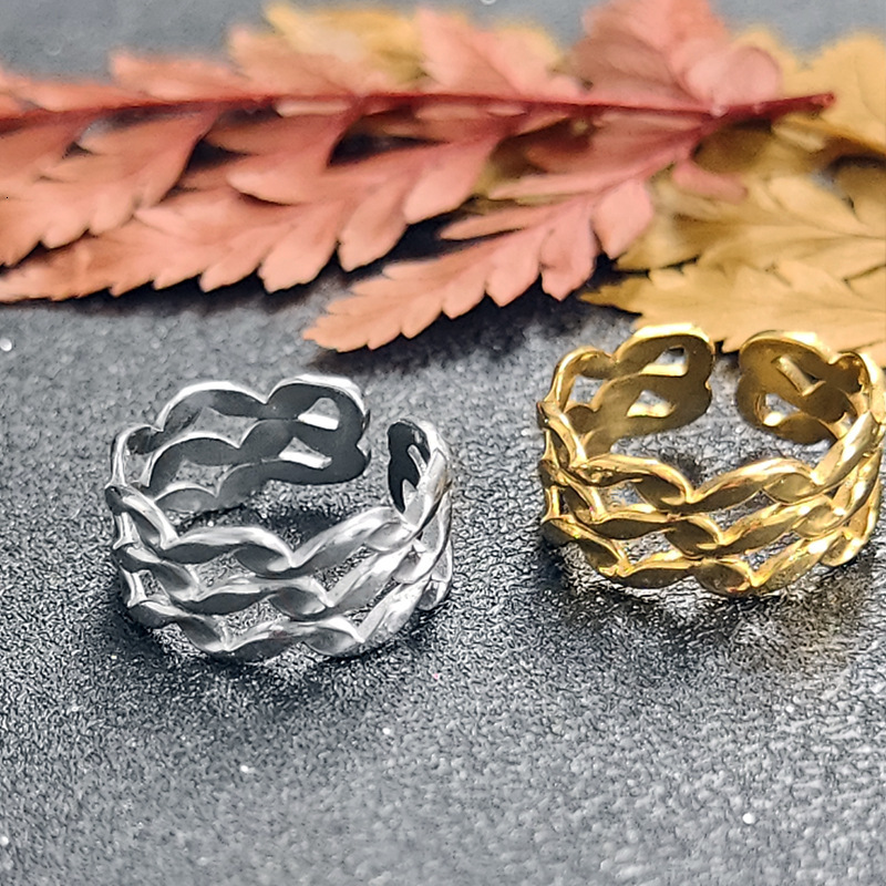 Top source wind titanium adjustable with female minimalist geometric chain stainless steel ring