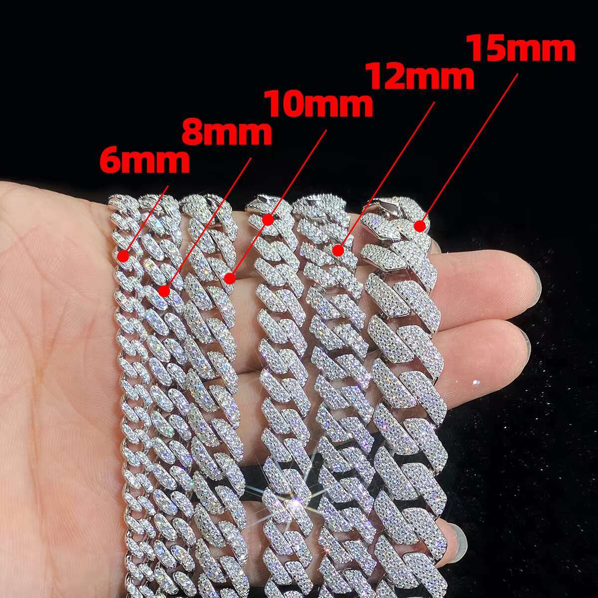 6mm 8mm 10mm 12mm 15mm Ice Out Diamond Cuban Bracelet 18k Gold Plated 925 Silver Moissanite Men Fashion Cuban Link Bracelet
