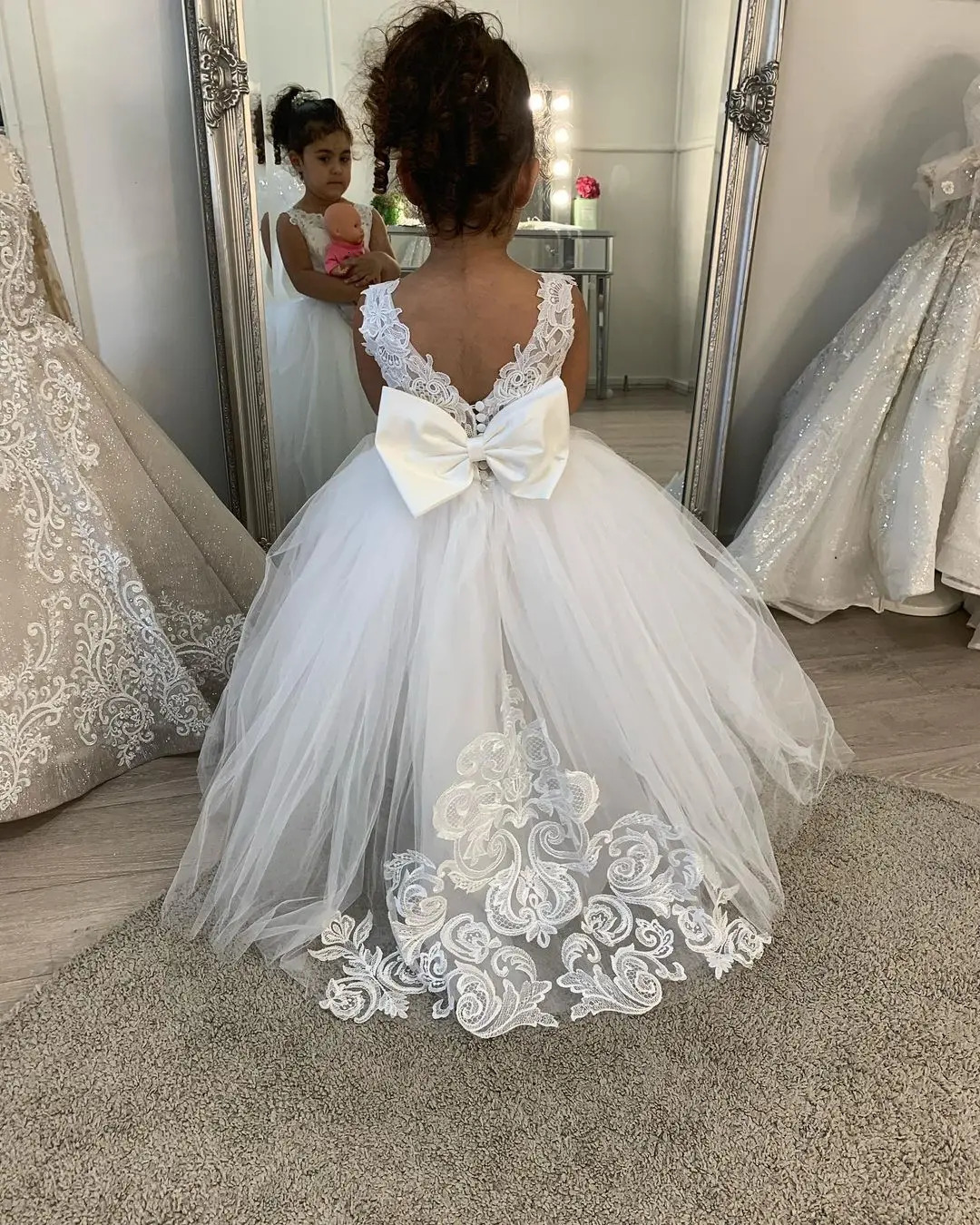 BABYONLINE 3-9 Years Lace Tulle Flower Girl Dresses Princess for Kid Child Wedding Party Long Train Junior Bridesmaid Gown 251124
