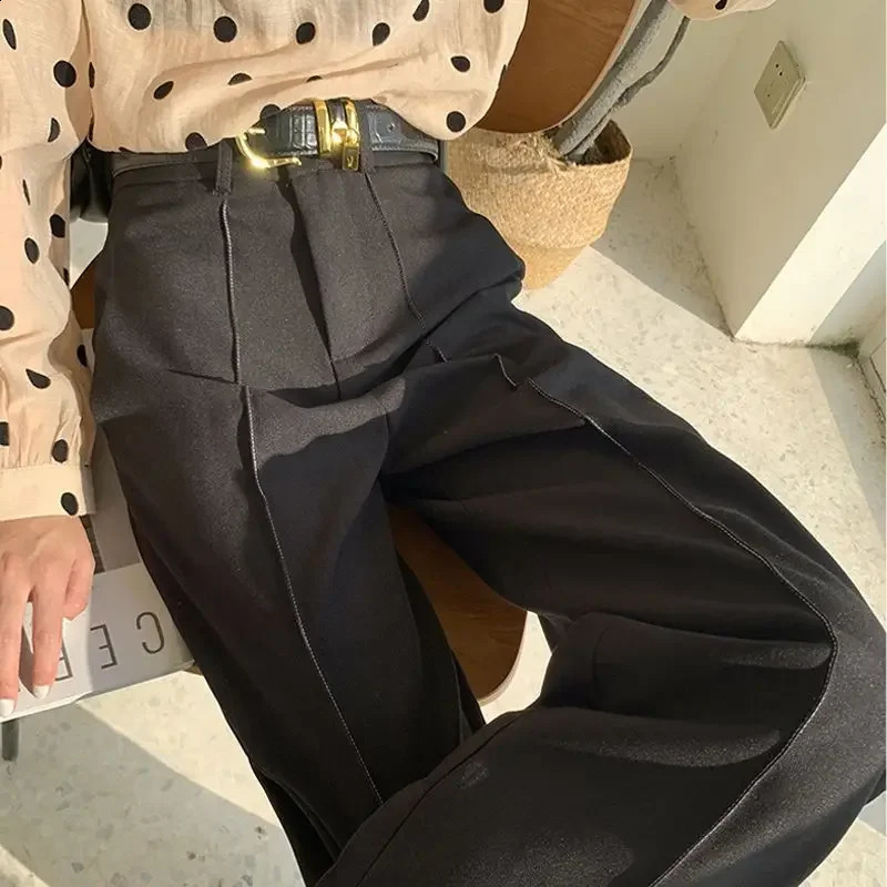 White Ladies Pants Solid Loose High Waist Wide Leg Pants Fashion Casual Womens Pants Suit Button Straight Pants 250421