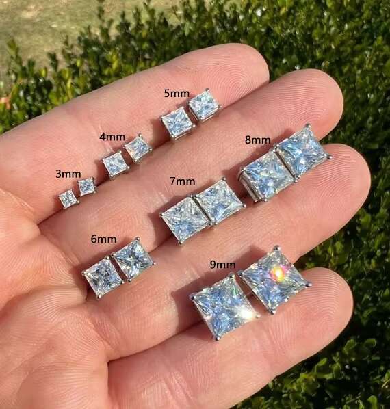 Classic Hot Top Selling Pass Diamond Tester Fine Jewelry 925 Silver 1ct 2ct 3ct Princess Earrings VVS Moissanite Stud Earrings