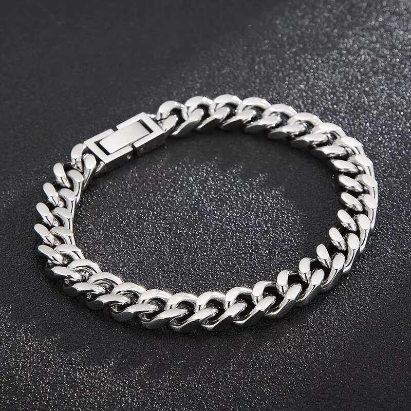KALEN 20cm Fashion Mens Gold Silver Plated Stainless Steel Cuban Link Bracelet