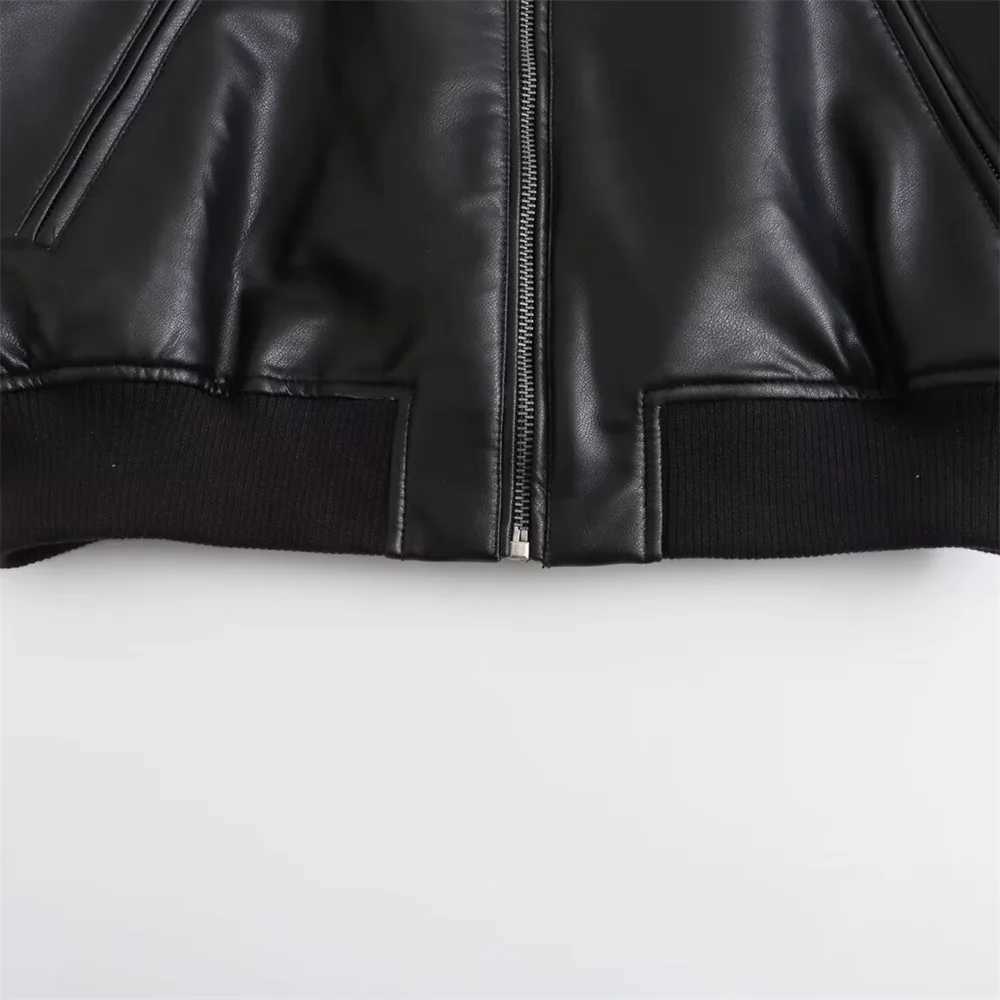autumn new womens European and American style high-end feeling slimming faux leather pilot jacket short jacket J251124