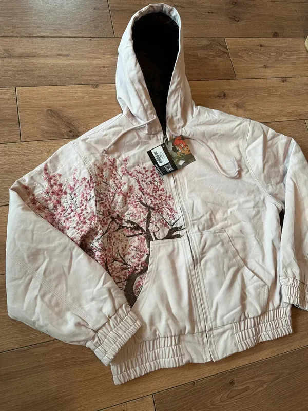 American Retro Cherry Blossom Embroidered Hooded Y2K Jacket Mens Womens Zipper Jacket with Flower Tree Pattern Street Style251119
