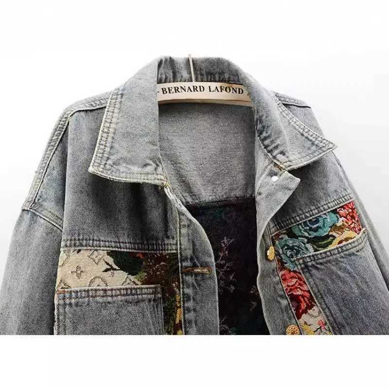 Spring Autumn New Womens Denim Jacket Fashion Ruffled Doll Collar Jacquard Long Sleeves Short Cowboy Coat Female J251124