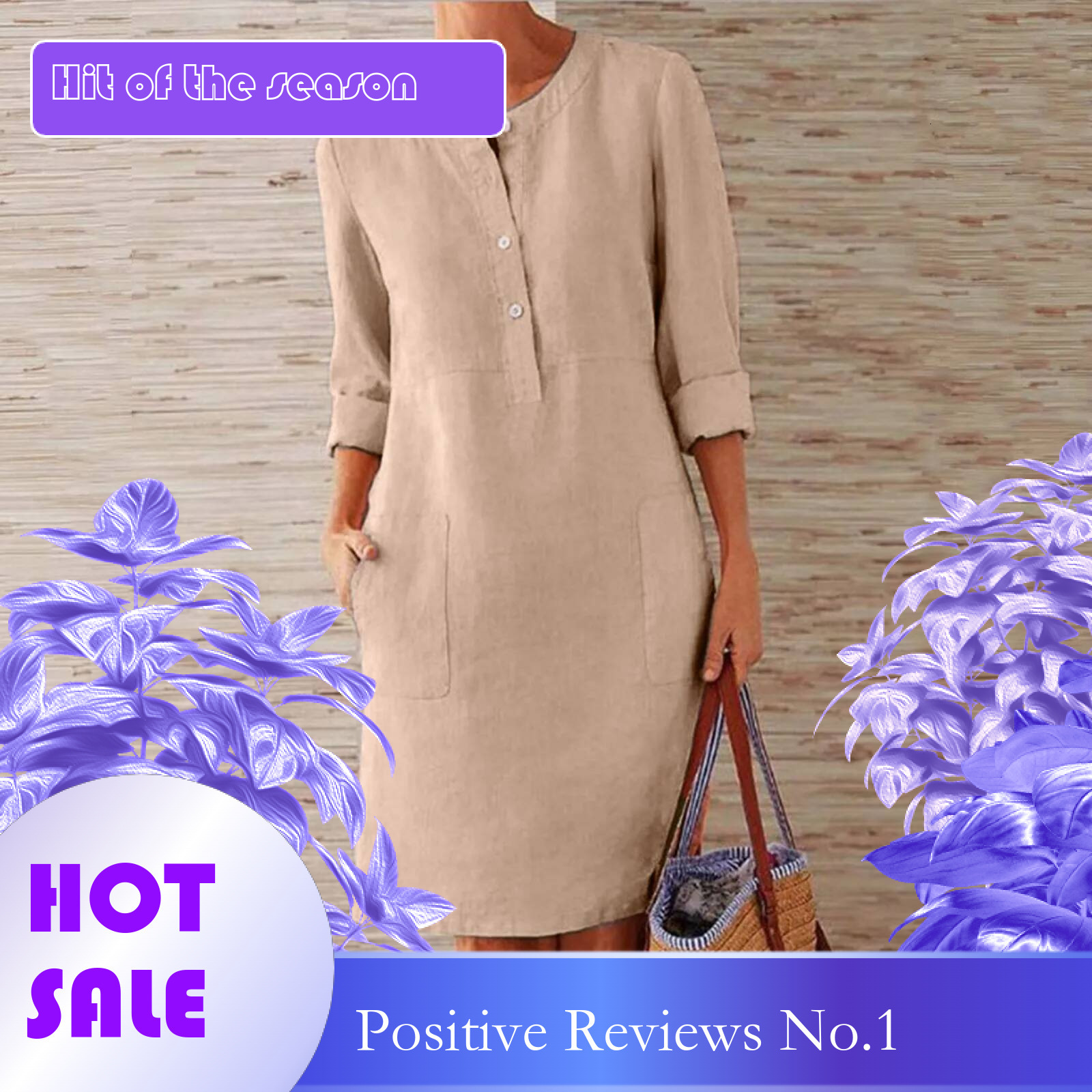 Dongdumaoyi Lady Cotton Linen Dress Retro Women Button Single Breasted Knee Length Solid Color Causal Beach Sundress Vestidos