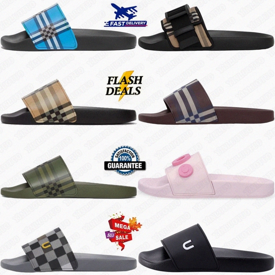designer Vintage slides Check slippers Furley slipper Rubber Archive Storm Grey Black White Optic Pale Candy Pink Beige Blue Mahogany D44Fl#