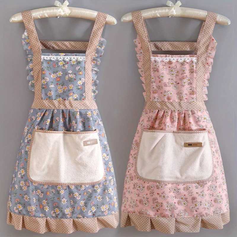 1pc Strap Canvas Floral Apron with Hood Waterproof Oil-resistant Breathable Workwear Waist Apron C251124