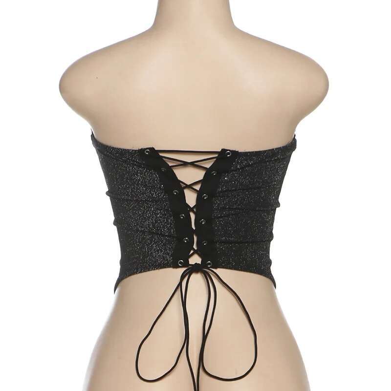 Dongdumaoyi Townlike Slim Bodycon Wrap Waist Sparkle Glitter Sexy Party Crop Women Corset Top Spring Summer Streetwear Women S Tight Underwear