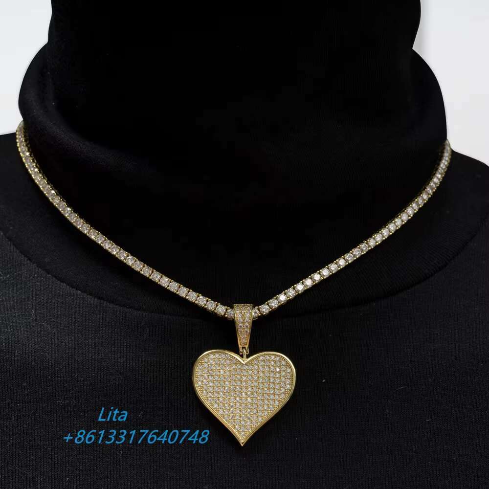 Drop Shipping Fashion Jewelry Necklace 18k Gold Plated Unique Heart Hiphop Sterling Silver Pendant Jewelry