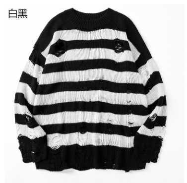 Cross-border couple perforated woolen sweater, Japanese style loose and laid-back trendy version, round-neck, multi-color men's sweater w250424