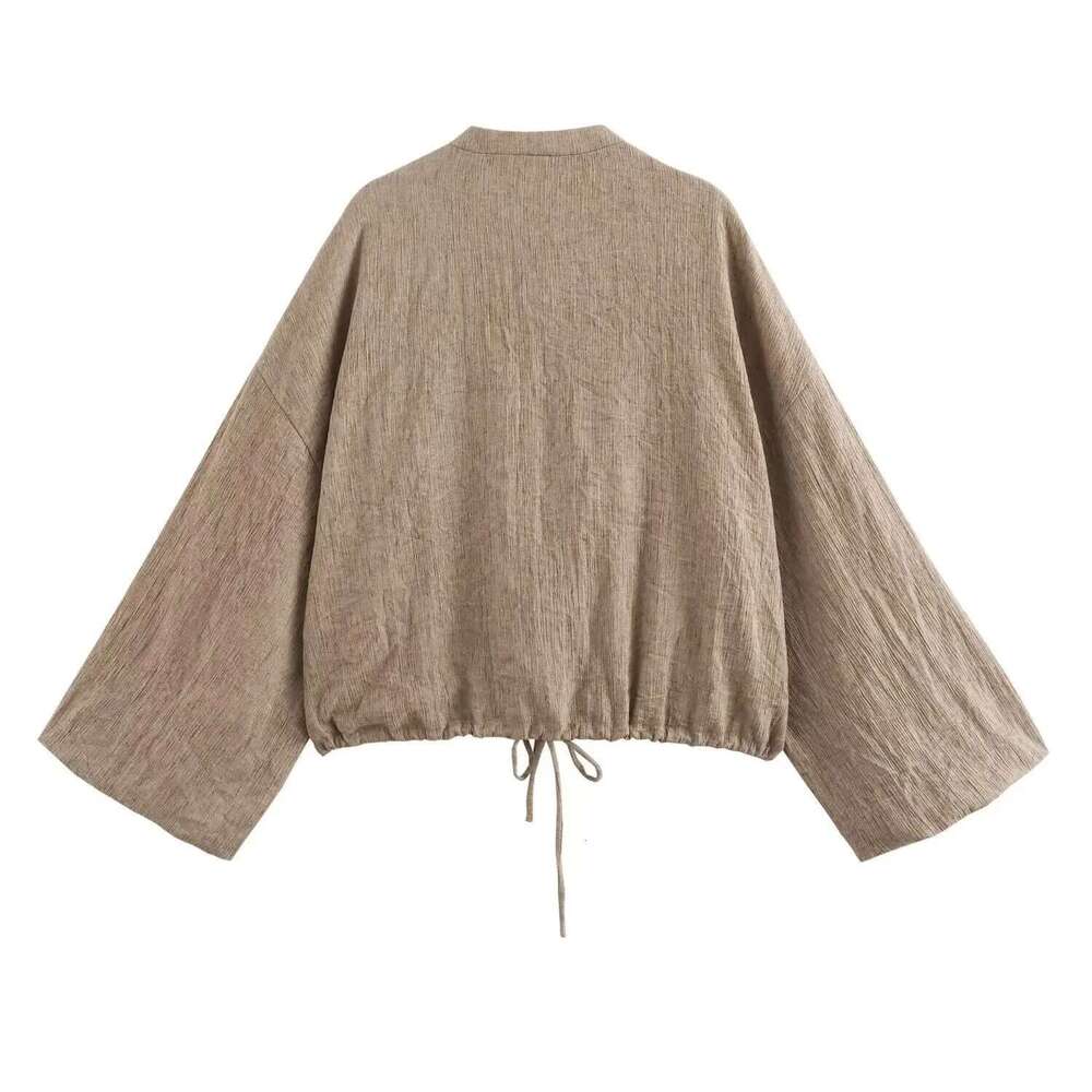 Designer Clothes ZBZA Women's Wide-Sleeved Tie Jacket Round Neck Long-Sleeved Single-Breasted Cuffed Top Spring Summer New Casual Chic Outerwear