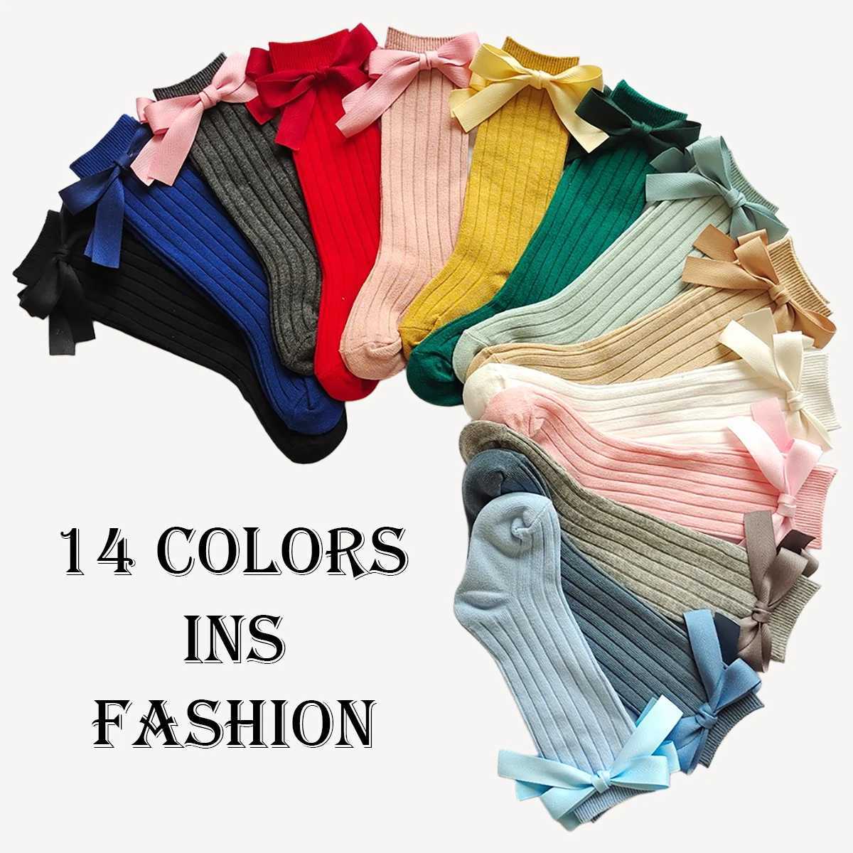 14 Colors Princess Girls Long Sock Big Bowknot Infant Baby Stockings Kids Cotton Sock Knee High Breathable Soft Children Socken G251124