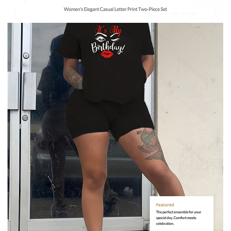 It's My Birthday Graphic Letter Print 2-Piece Outfit (T-Shirt + Shorts) - Women's Casual Loose Fit Birthday Party Set A7181