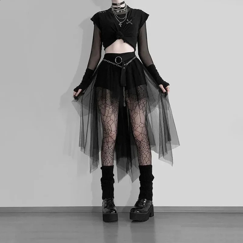 High-Waisted Irregular Net Yarn Skirt for Women Summer Gothic Style Casual Skirt Sexy and Attractive Y2k Clothes Harajuku 250421