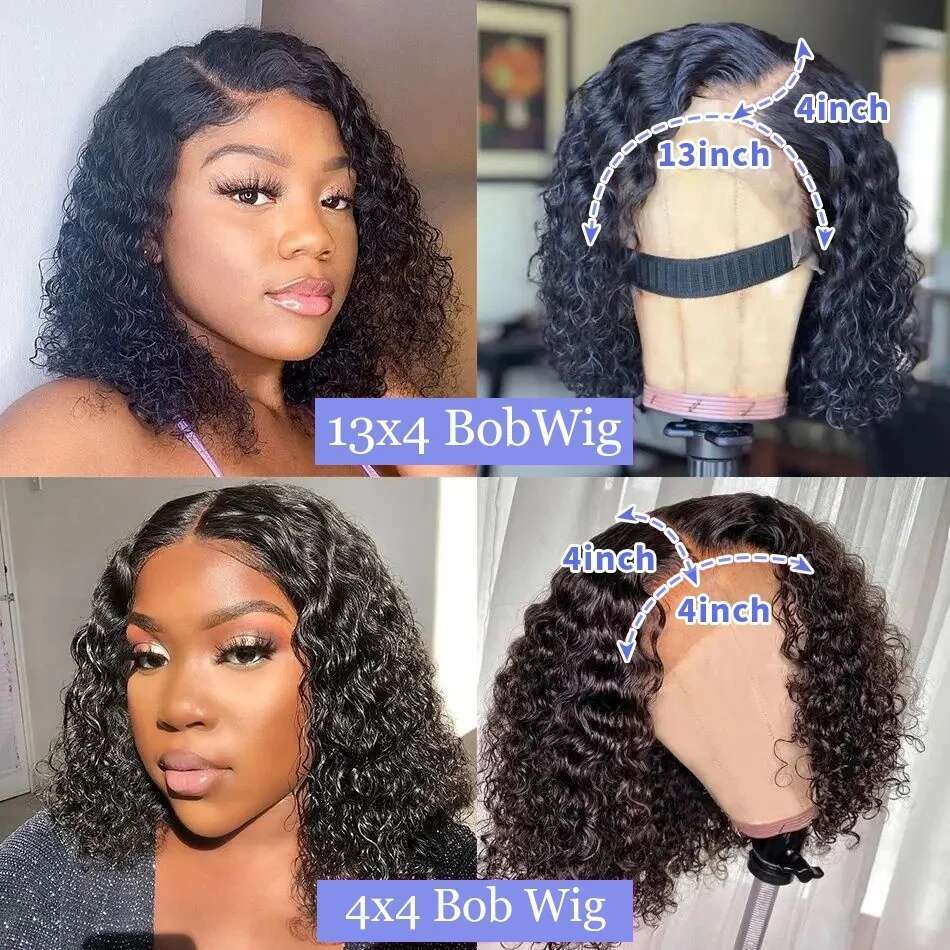 Deep Wave Front Short Bob Wig 13X4 4X4 Lace Frontal Wigs Brazilian Black Pre Plucked Curly Human Hair