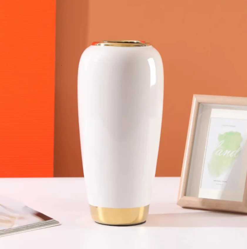 30cm/Nordic Light Luxury White Gold Plated Ceramic Vase Entrance Floral Arrangement Dried Plants Flower Arrangement Vase Liv C251124